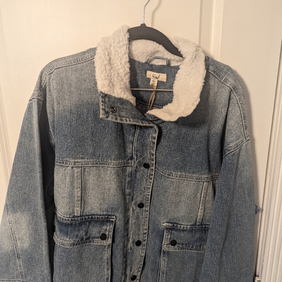 🔥NWT🔥 Large (L) Grunge Boutique Easel Jean Jacket with Fur Collar - Picture 7 of 8